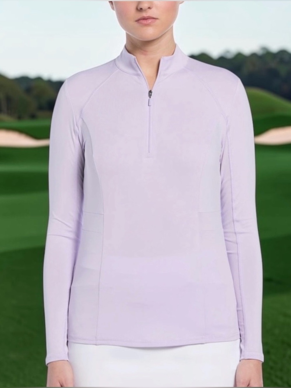 PGA TOUR, Women’s Golf Polo, Lilac, Long Sleeve 1/4 Zip Stretch UV Protection